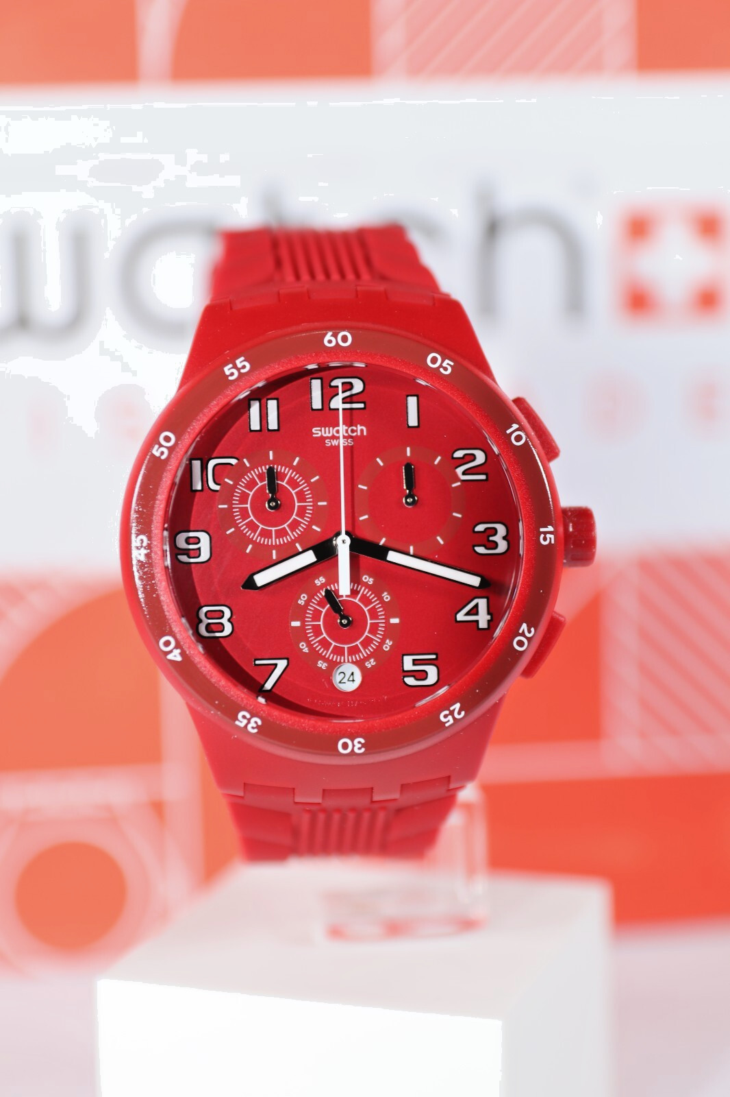 New Swiss Made Swatch Originals Red Step Chrono Silicone Watch 42mm SUSR404 Date