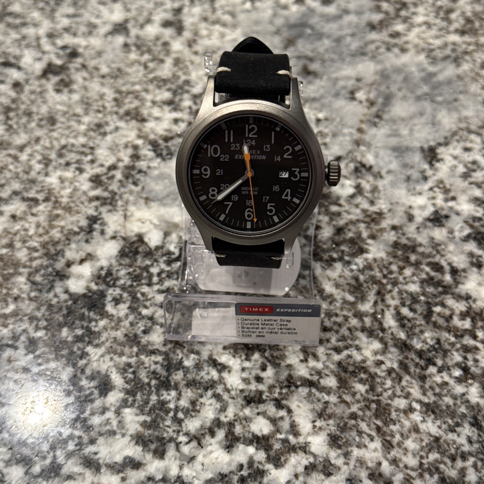 NEW Timex TW4B01900 Men’s Indiglo Expedtion Scout Black Dial Leather Band Watch
