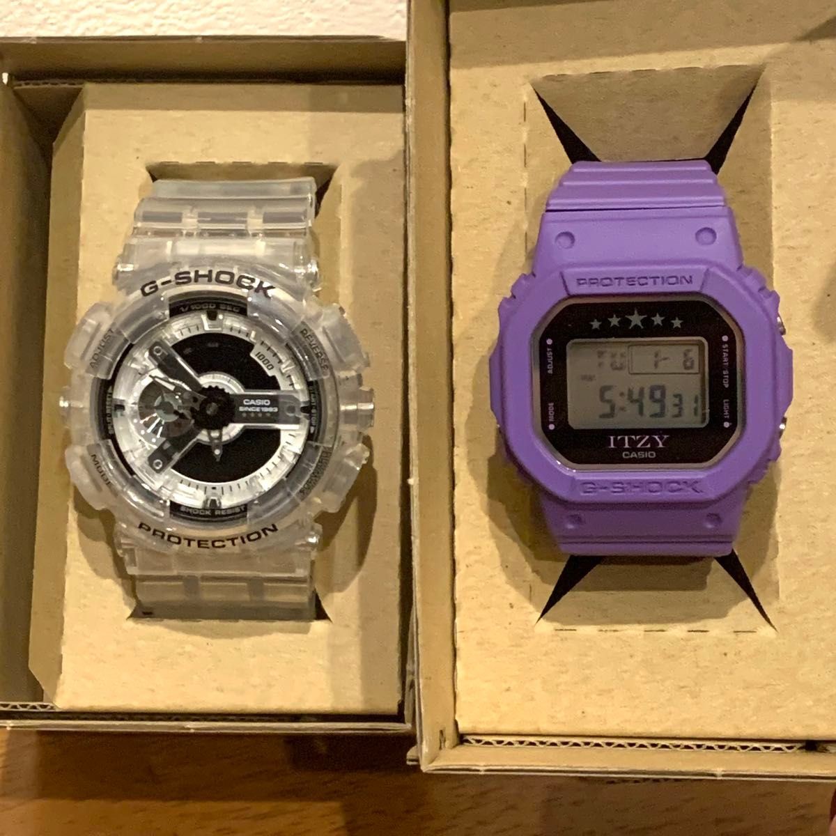 CASIO G SHOCK 2 piece set GA 114RX 7AJR clear skeleton GMD S5610IT 6JR purple