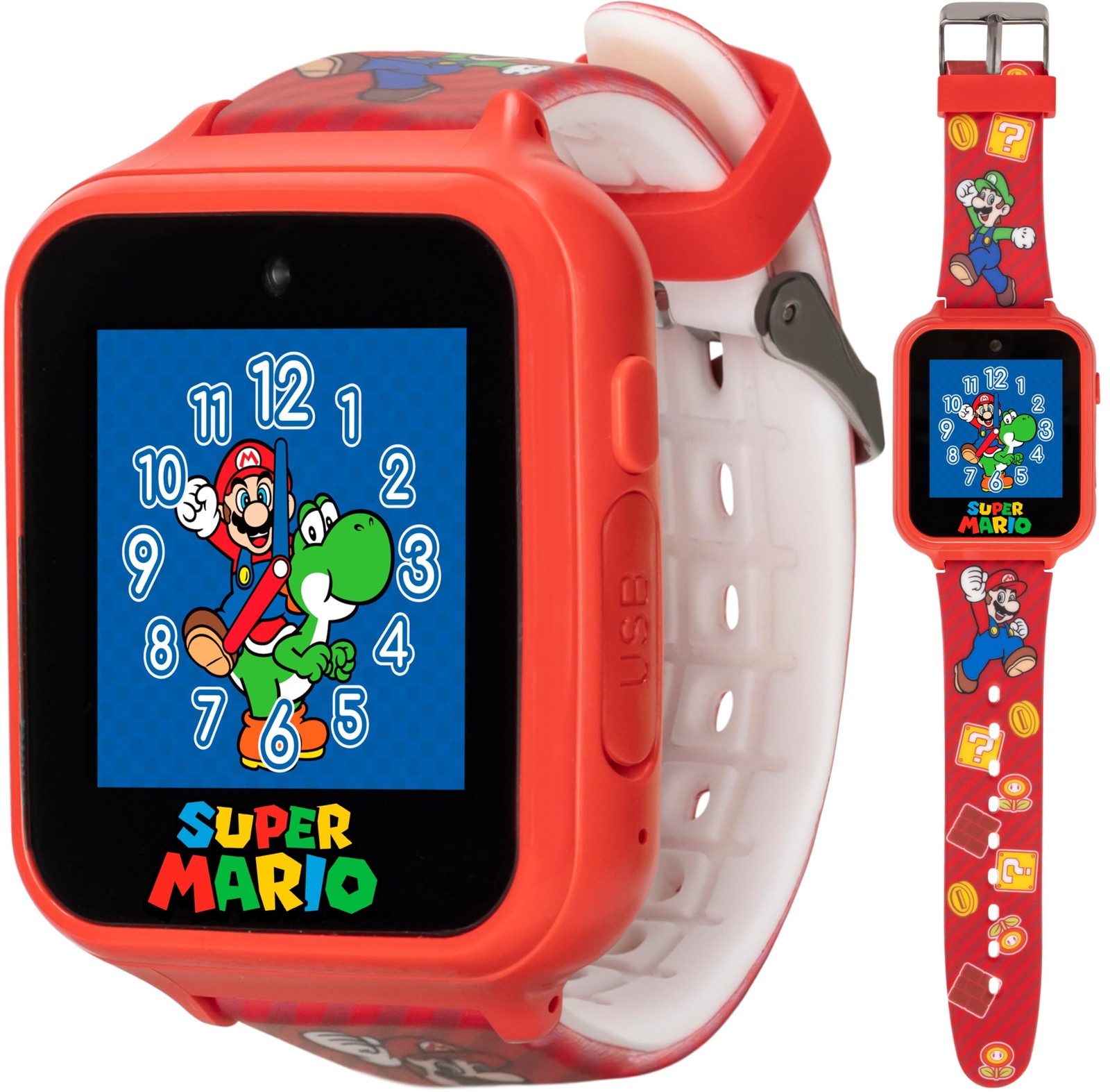 Super Mario Kids Interactive Smartwatch with Camera, Custom Watch Faces – Red