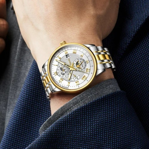 Automatic Mechanical Waterproof Watch Moon Phase Luxury Dial Men’s Men Strap