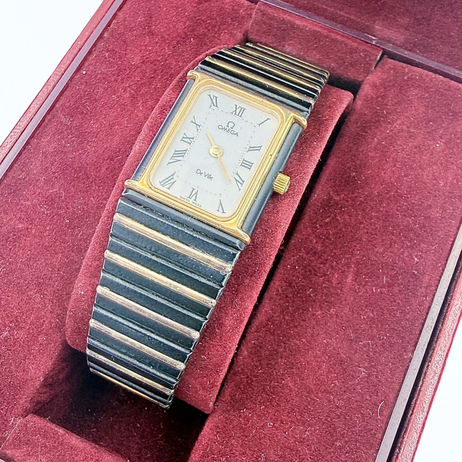 Omega De Ville Quartz Vintage Black Enamel Tank Ladies Watch