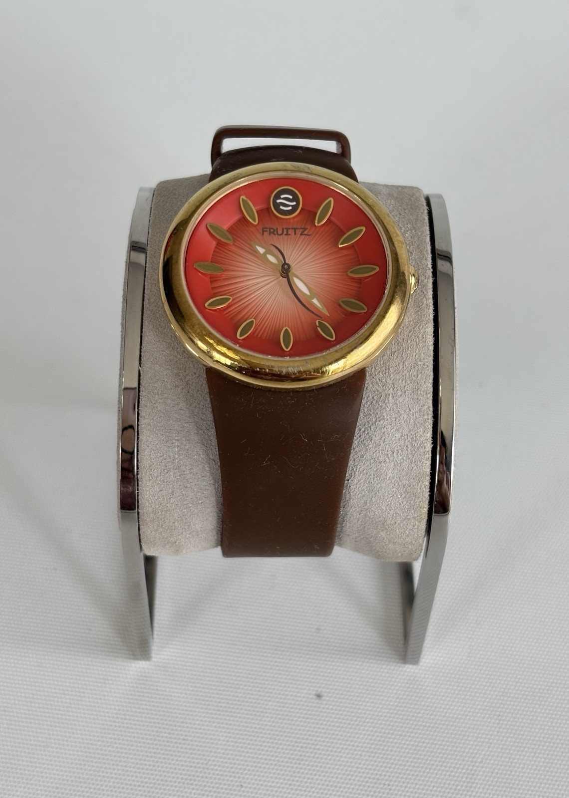 Philip Stein Fruitz watch – blood orange with brown band – natural frequency