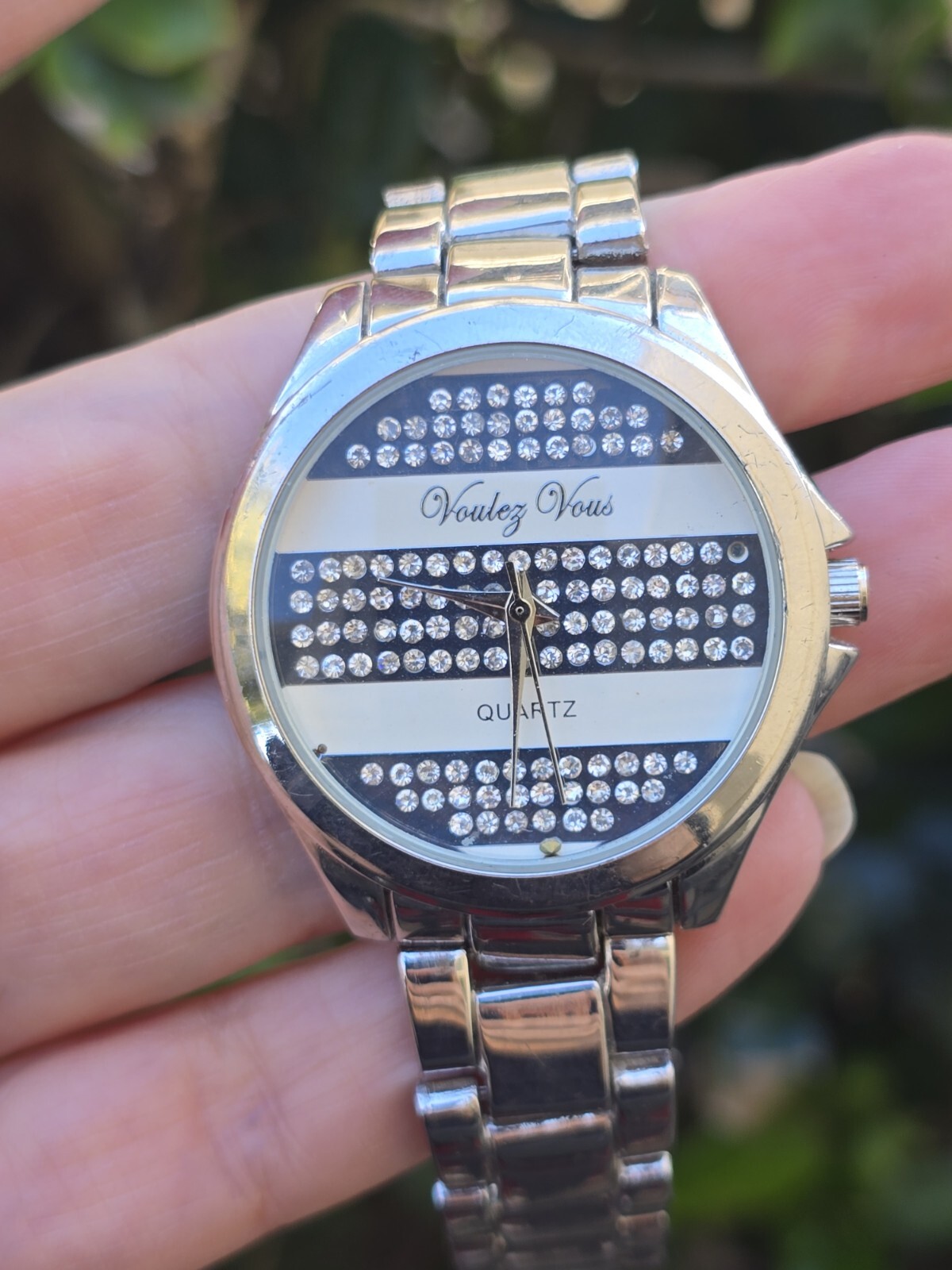 Voulez Vous Silver Tone Clear Rhinestones Ladies Wrist Watch 7″1/2
