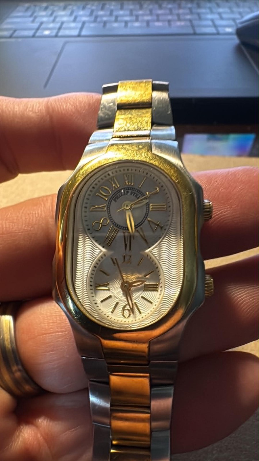 Ladies 2toned Phillip Stein Signature watch DUAL TIME A160 fits 5.5″ wrist