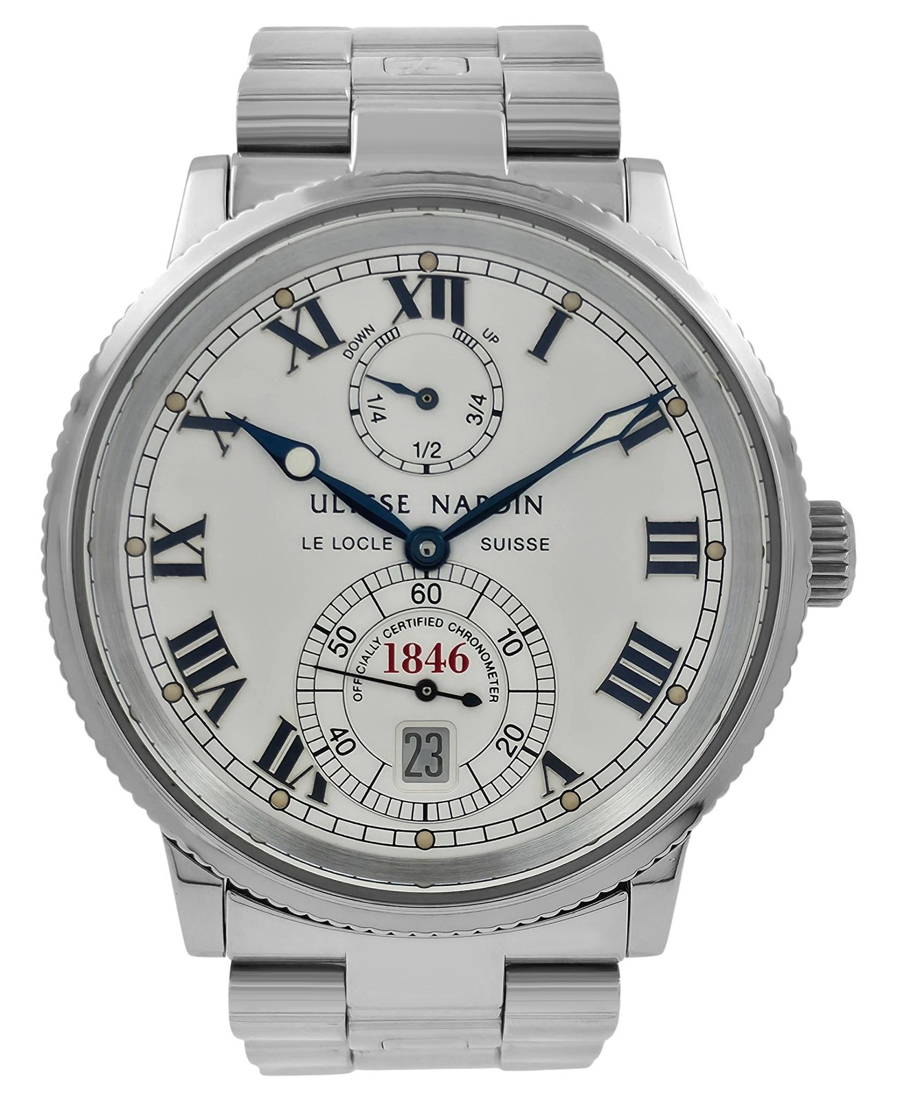 Ulysse Nardin Marine Chronometer 263-22 Silver Dial Steel 38MM Unisex Box Papers