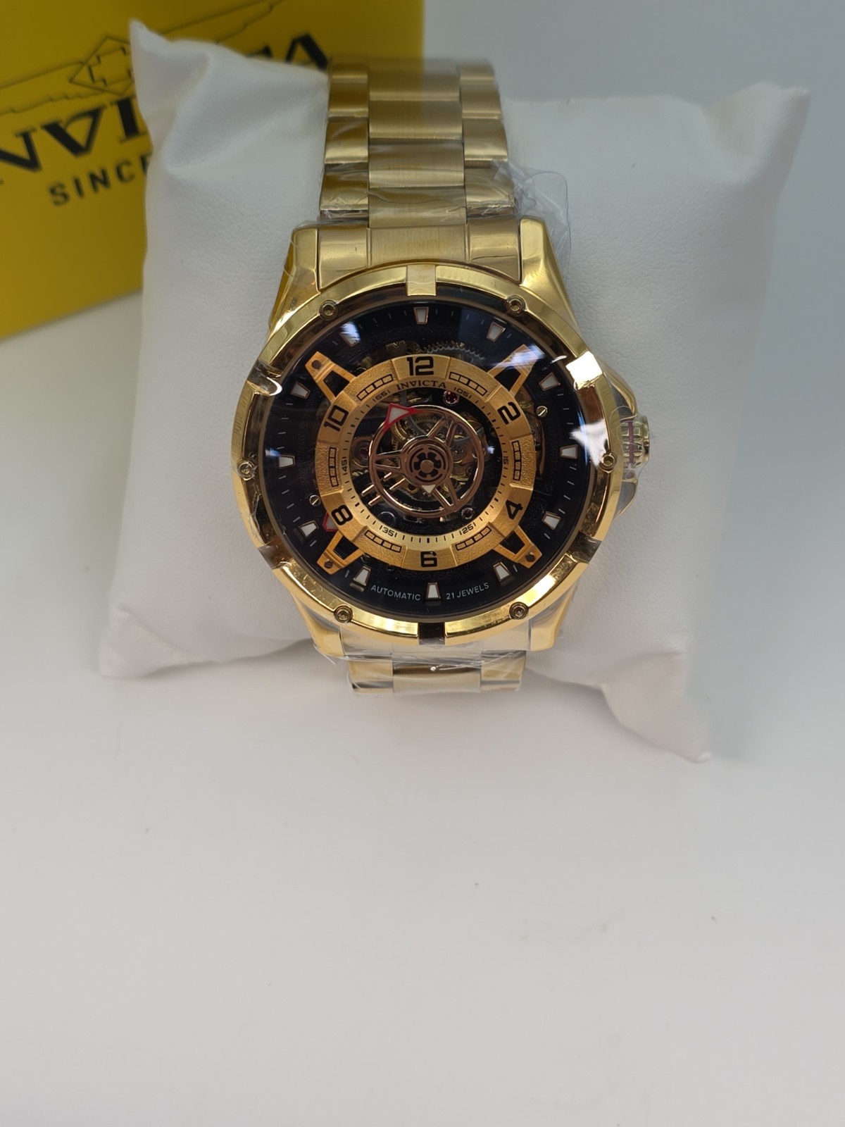 Invicta Mens Racing Interpoint Automatic Skeleton Dial Gold Tone SS 43.5mm 70078
