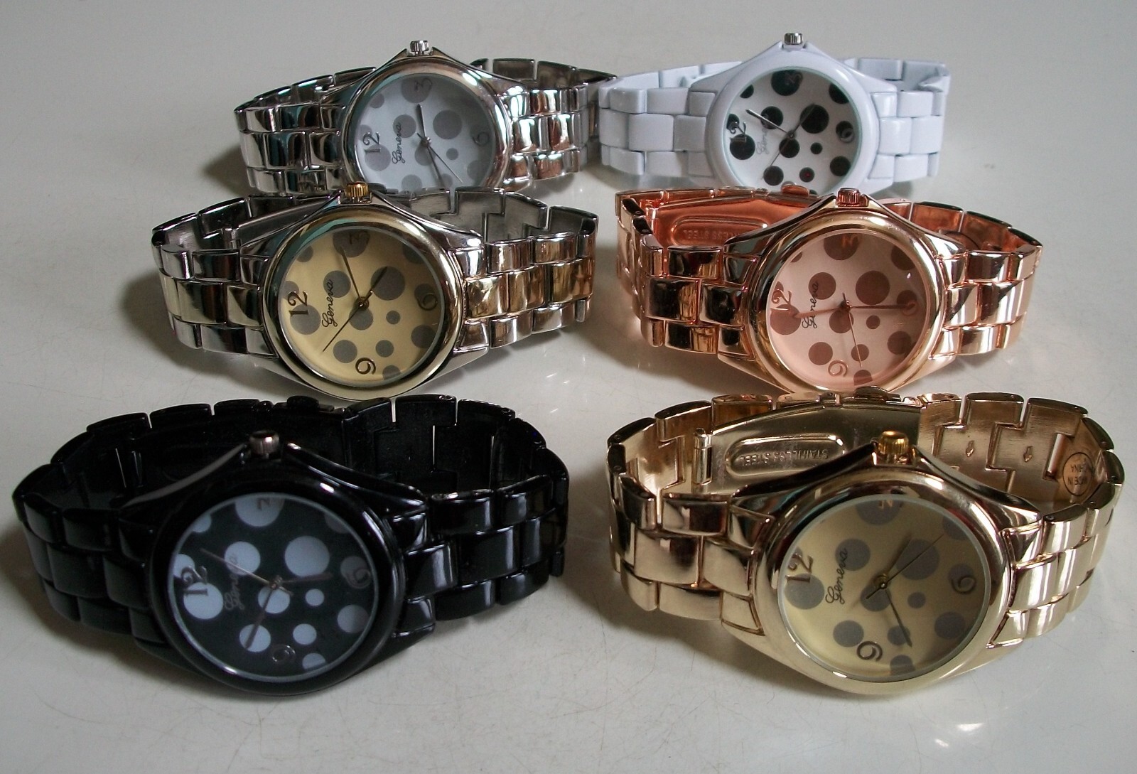 Women’s Gold, Silver, Rose Gold, White, Black Polka Dots Bracelet Fashion Watch