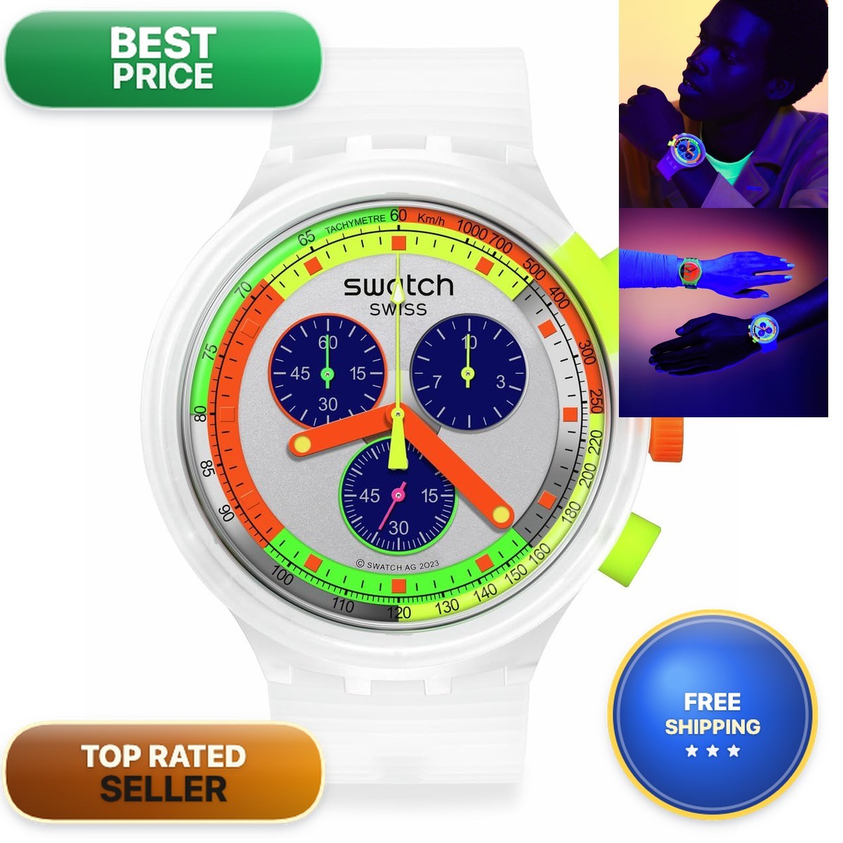 Swatch Big Bold Chrono Unisex Watch Casual Polymer Transparent Quartz