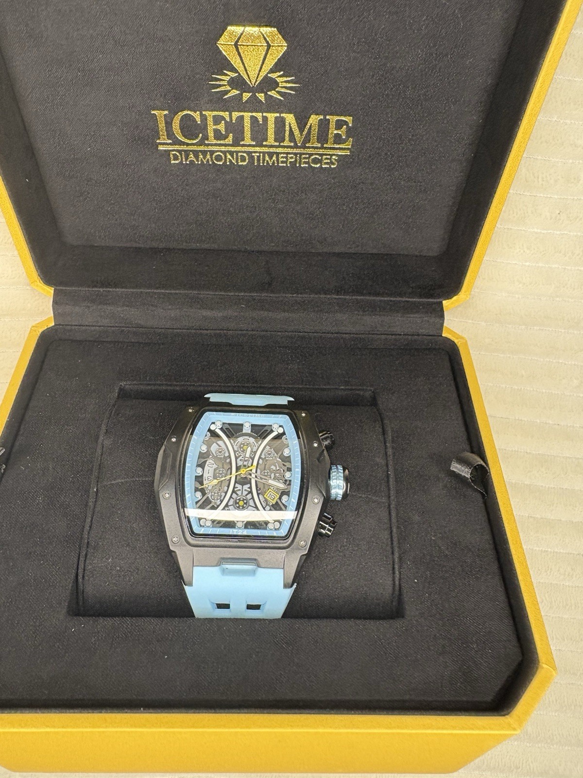 Mens IceTime 45mm Blue Black Dial Steel Mens Watch 0.10ct Diamonds IT24