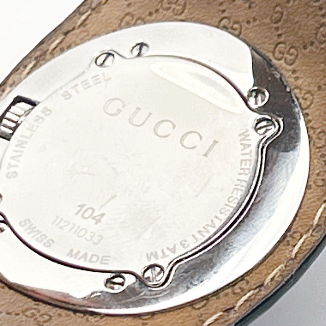 GUCCI 104 G Bangle Watch Stainless Leather Size 6.1-7.1in Black Dial Luxury