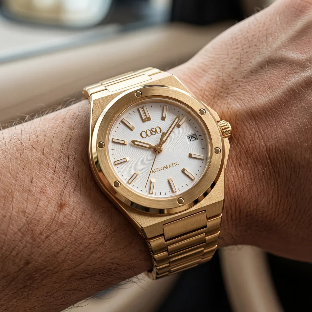COSO Valtor Automatic White Dial Full Gold Bracelet