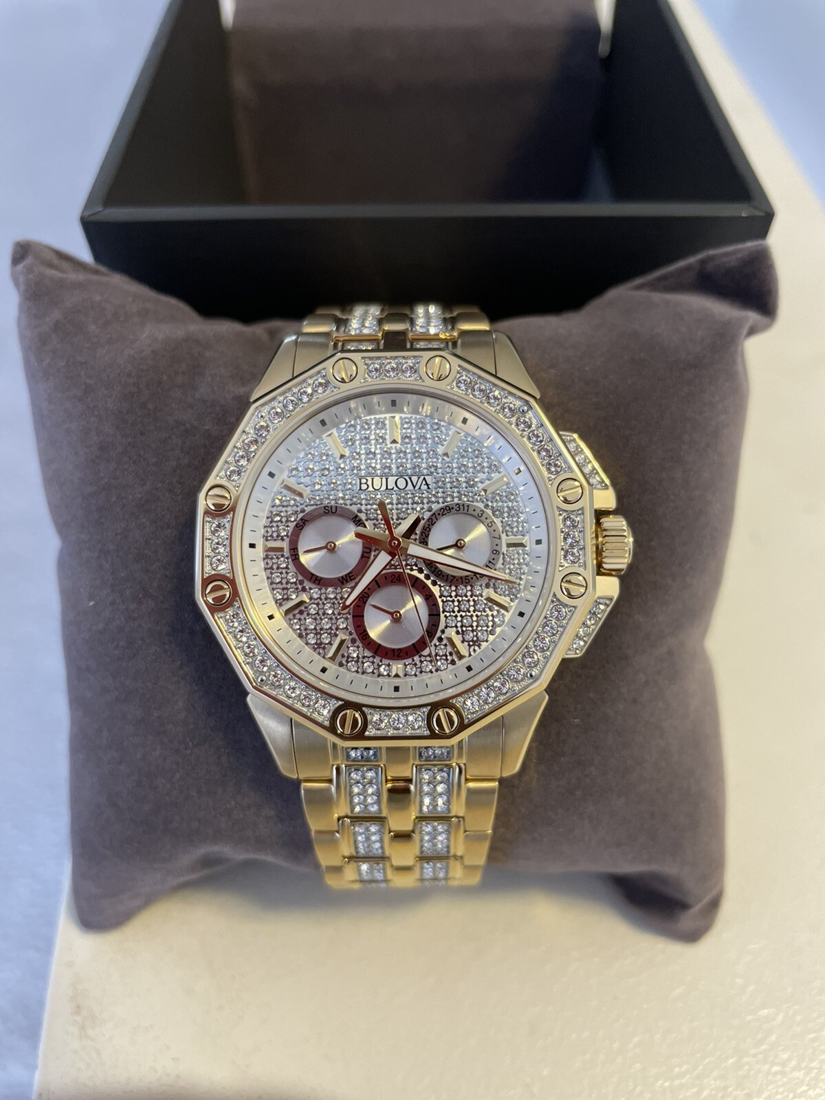 Bulova Crystal 41.7mm Gold-Tone Stainless Steel Men’s Watch – 98C126