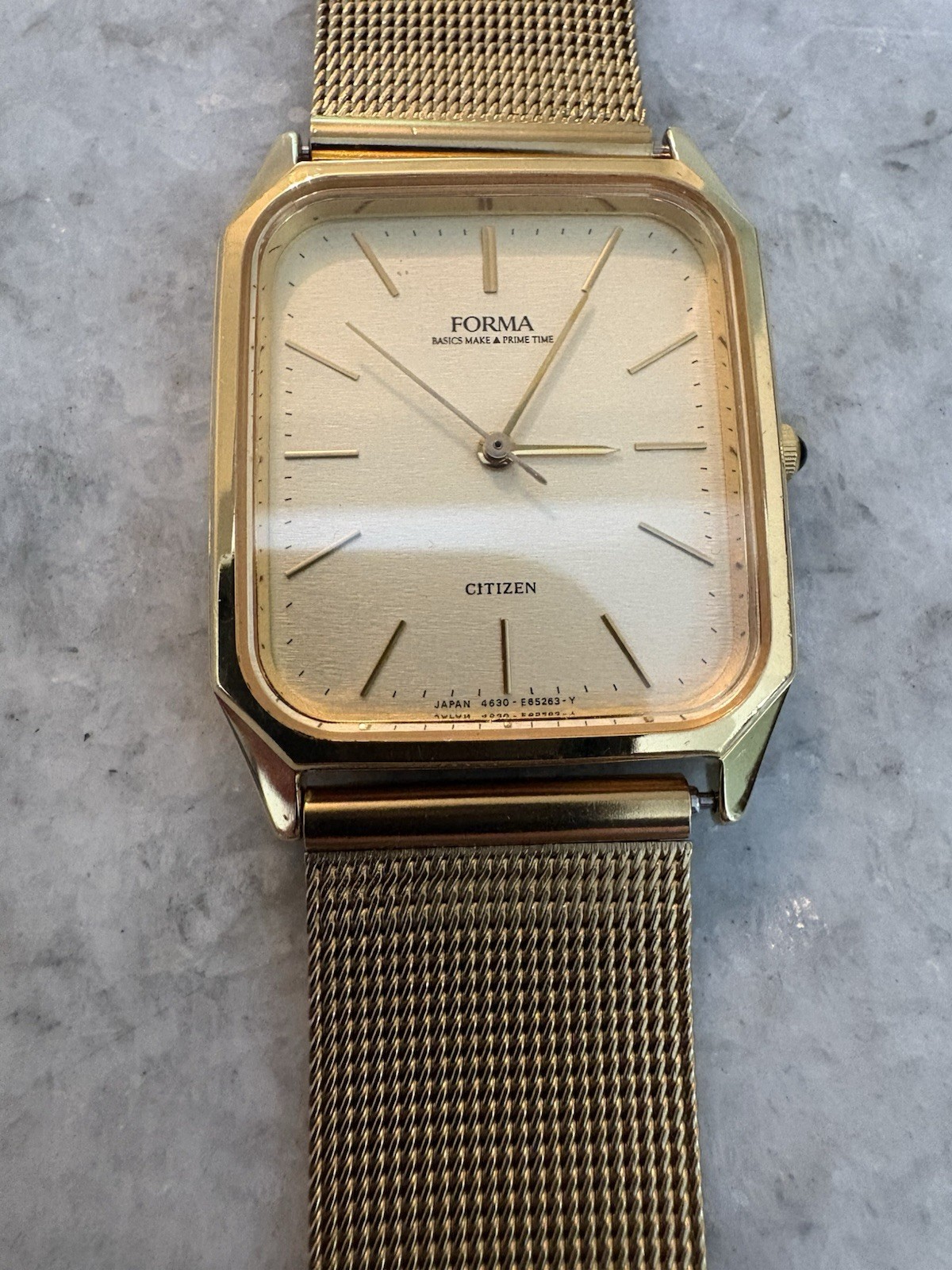 Citizen Forma Quartz Vintage 25mm Rectangle Gold Tone Mesh 5 Bar Silver Dial