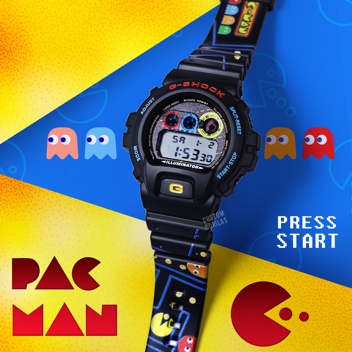 Pac Man Theme Custom Design Casio G Shock DW6900 Custom Engraved Watches