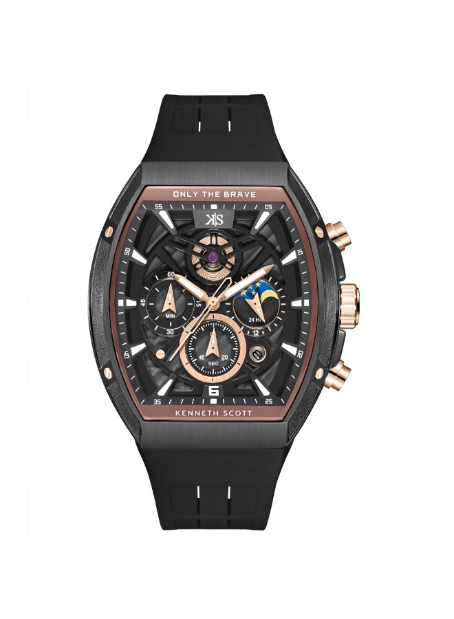 Kenneth Scott Men’s Chronograph Watch | Black Dial, Black Band, 44mm