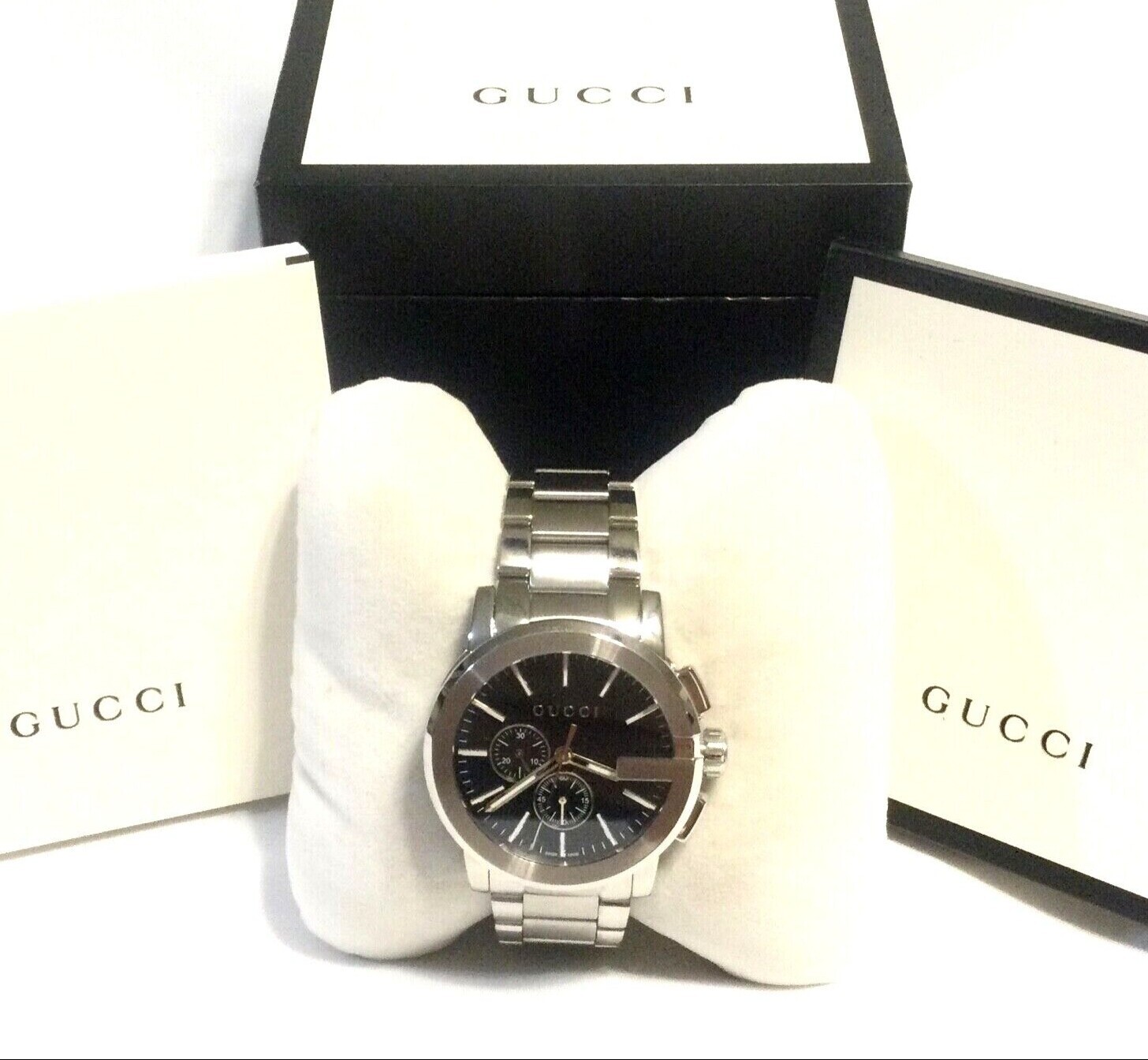 GUCCI G-CHRONO 101.2 WATCH Swiss 44mm Black Dial Stainless Band & G Round Bezel