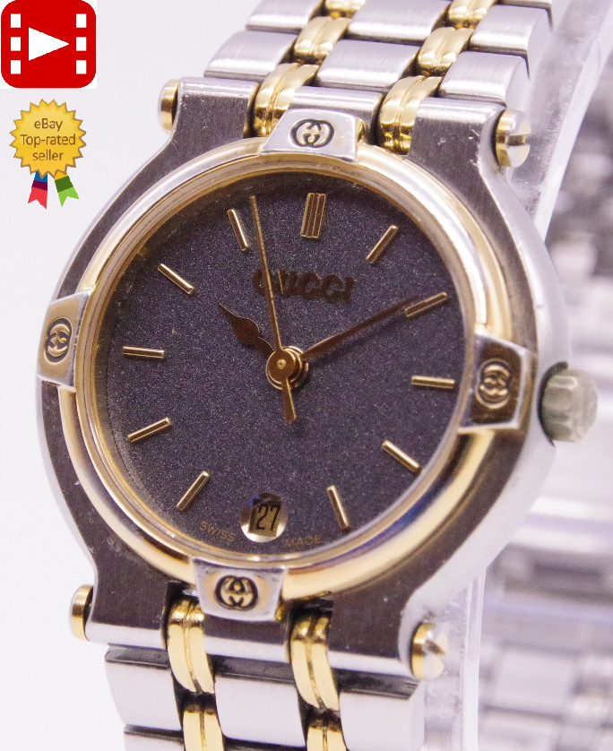 🎦Vintage [Exc+5] GUCCI 9000L Gray Dial 25mm Date Quartz Womens Watch From JAPAN