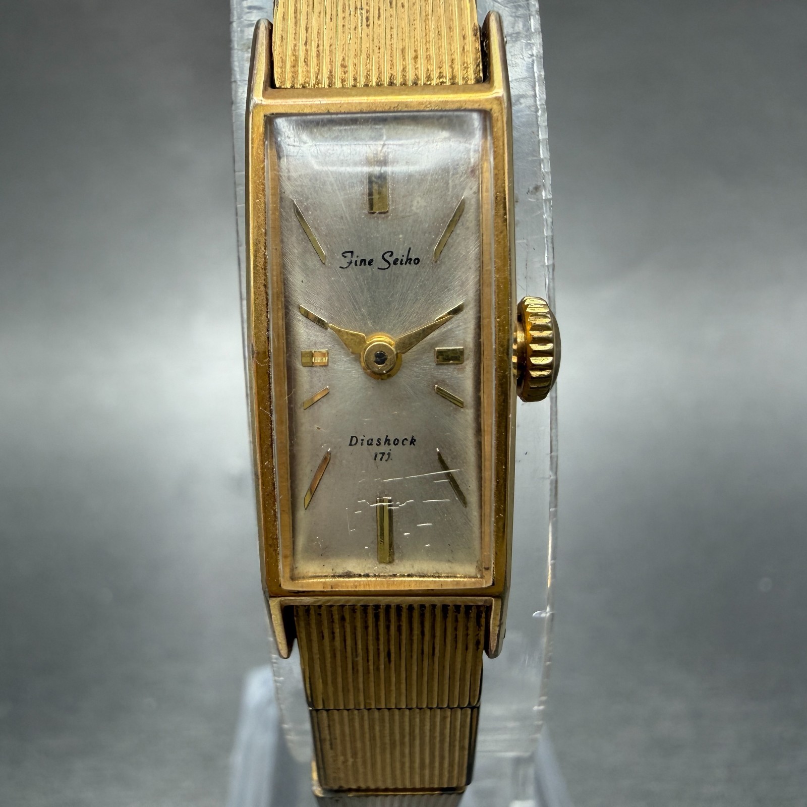 Seiko Fine Seiko Tank Watch Women 11mm Silver Dial Gold Tone Manual 4036H Runs