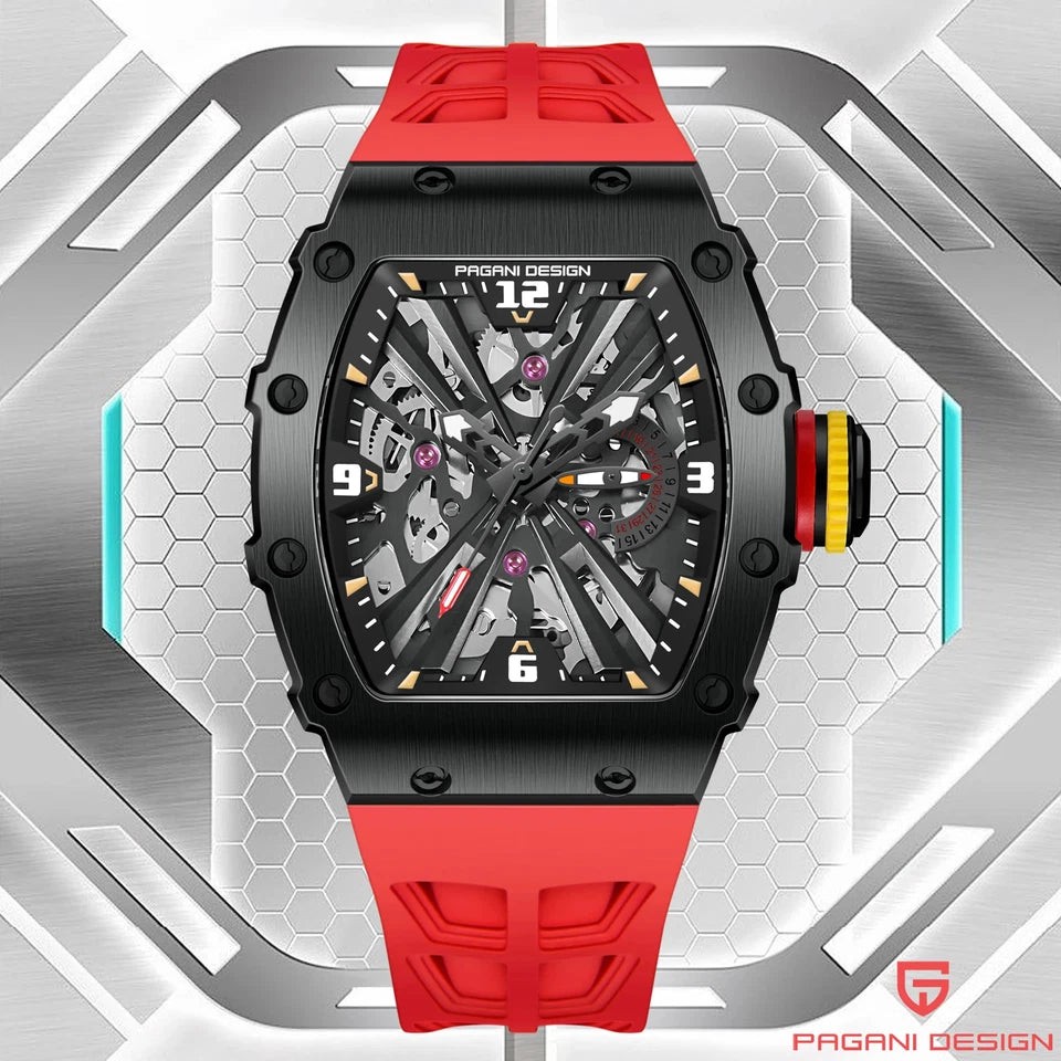 Pagani Design PD-1738 Red Skeleton Silicone Automatic Men’s Watch