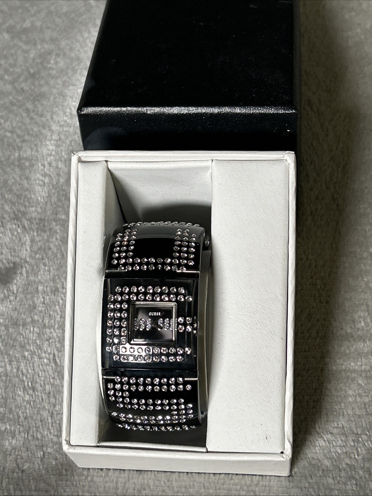 Guess W17518L1 Women’s TREND Crystal Classic Logo Black Resin Bangle Watch