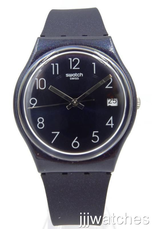 New Swatch Swiss Originals NAITBAYA Navy Blue Metallic Date Watch 34mm GN414 $75