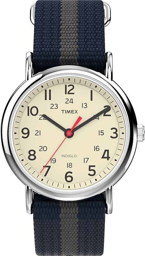 Timex Weekender 38mm Analog Watch T 2N654 9J INDIGLO Backlight Blue/Silver Strap