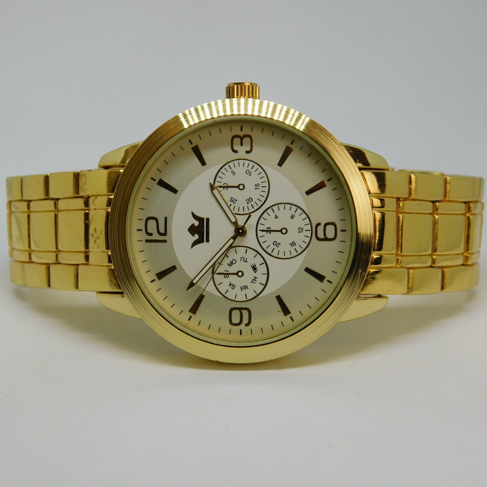 Accutime Watch Corp. MAC8031AL Gold Tone Men’s Watch Sz. 8 1/4″ New Battery