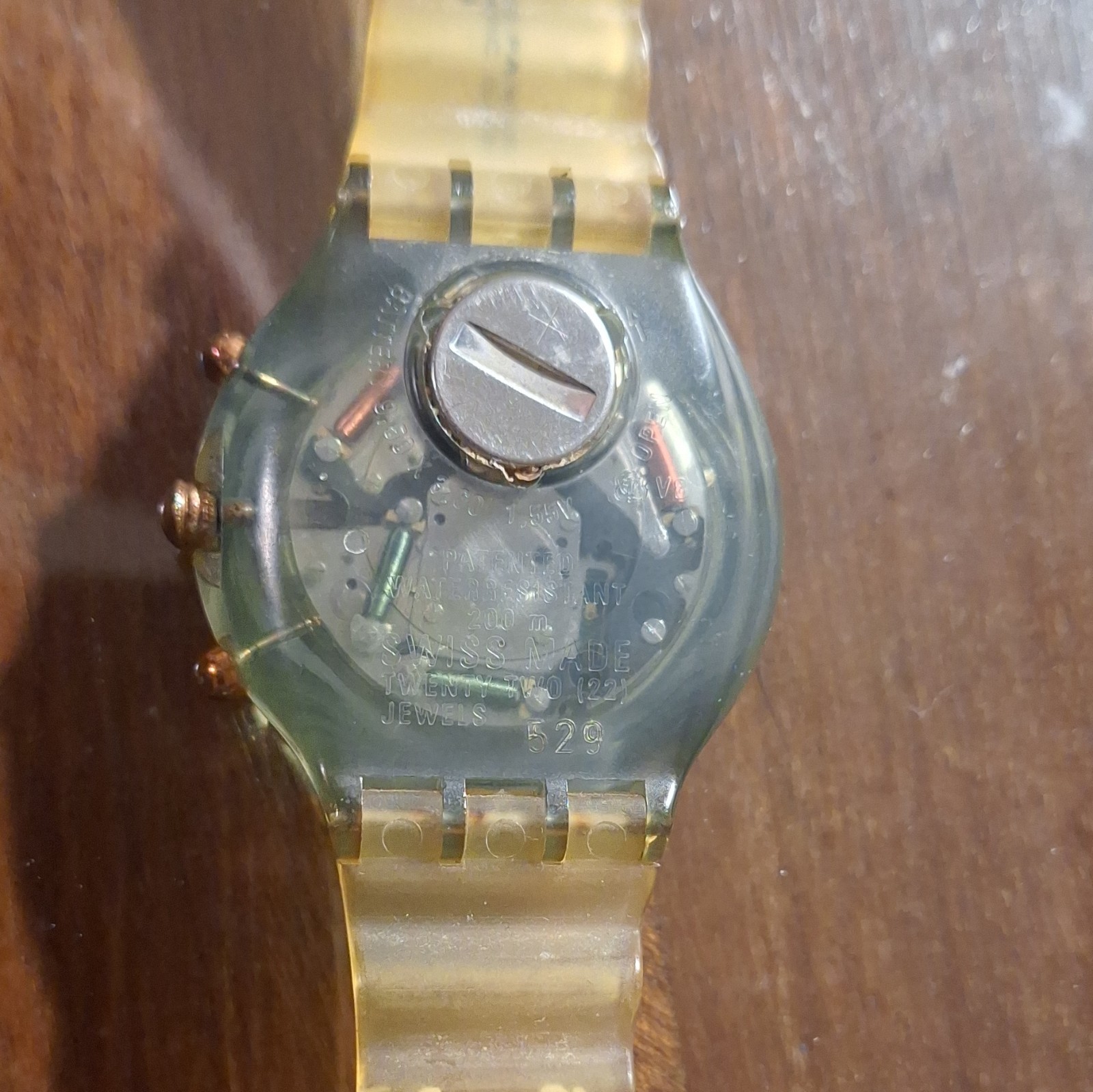 Swatch Centennial Quartz Chronograph 39mm 200m Clear Case Gold/Blue Strap