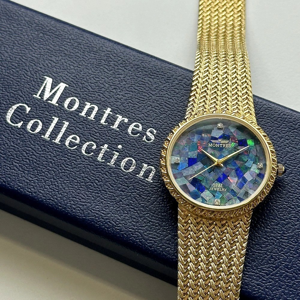 MONTRES MS-008G-GOP Quartz Watch Natural Opal Dial Blue Gold Bracelet With Box