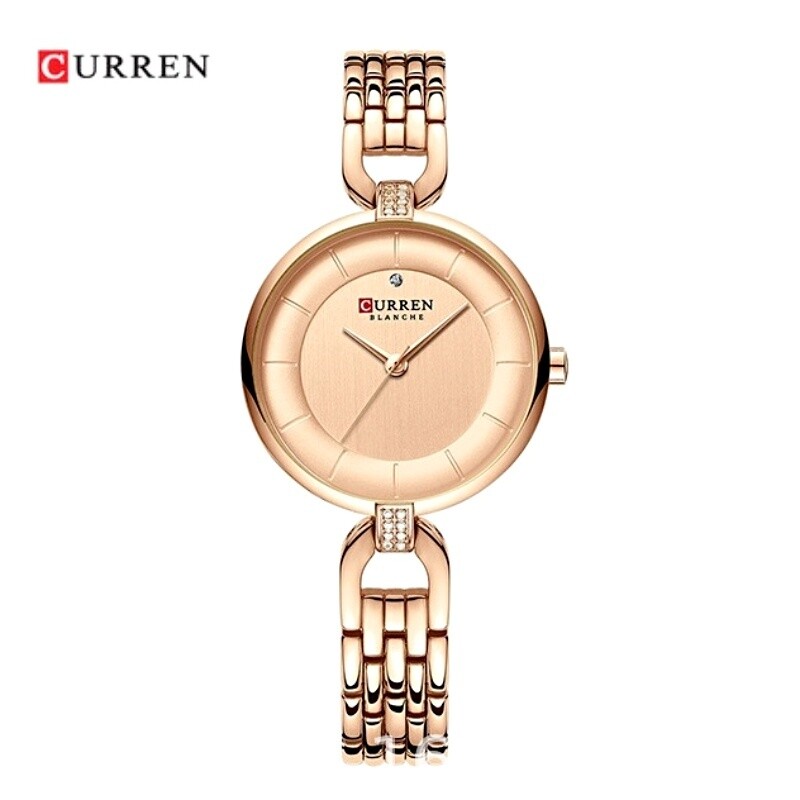 Ladies Elegant Simple Round Face Rose Gold Crystal No Hour Marks Quartz Watches