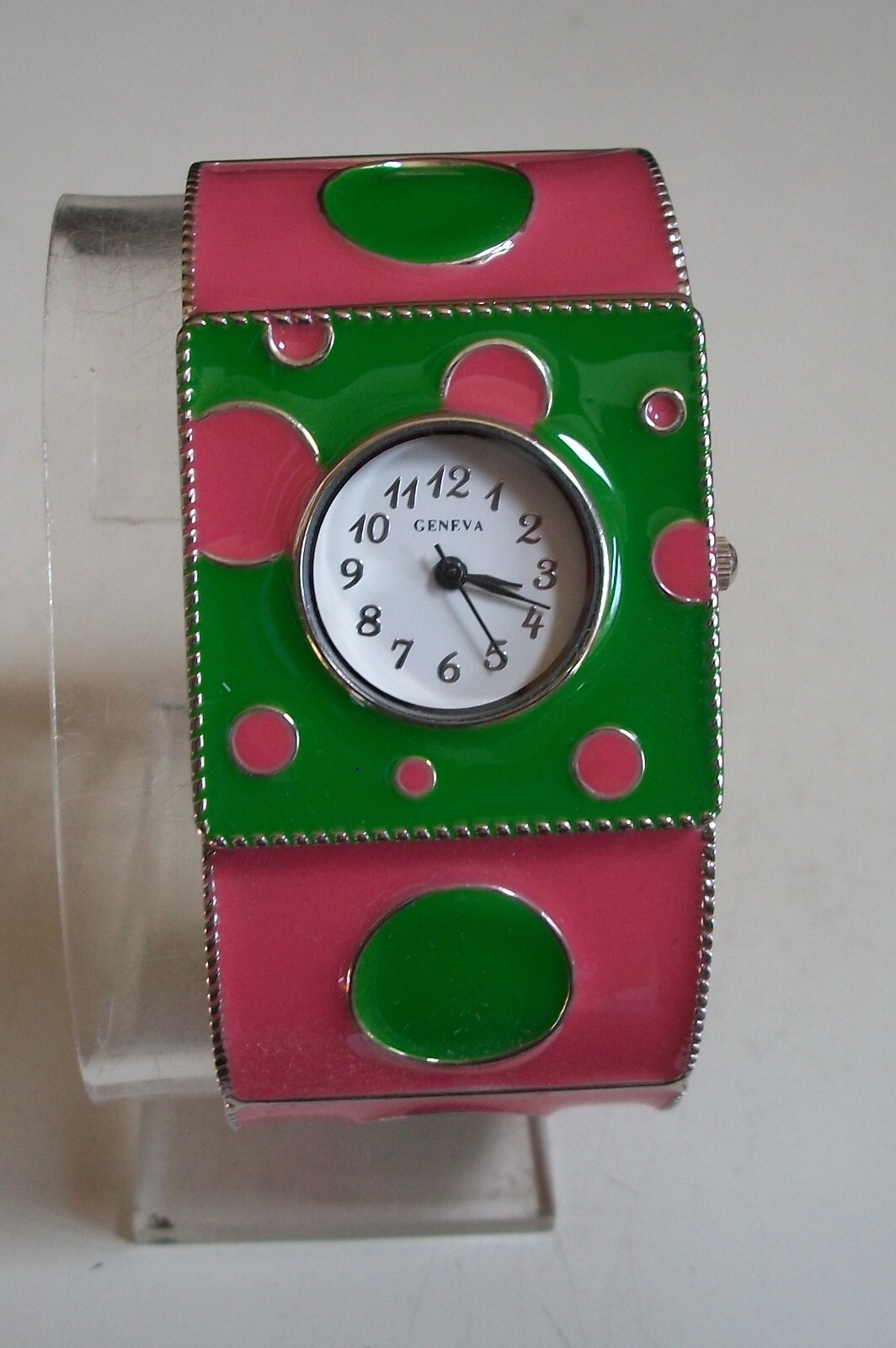 Women’s number dial multicolor and pink & green bangle cuff fashion casual Watch