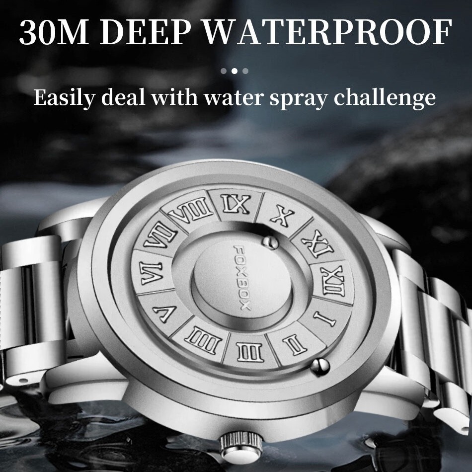 LIGE FOXBOX Men Watch Quartz Scrolling Bead Magne Wristwatch 30M Waterproof Gift