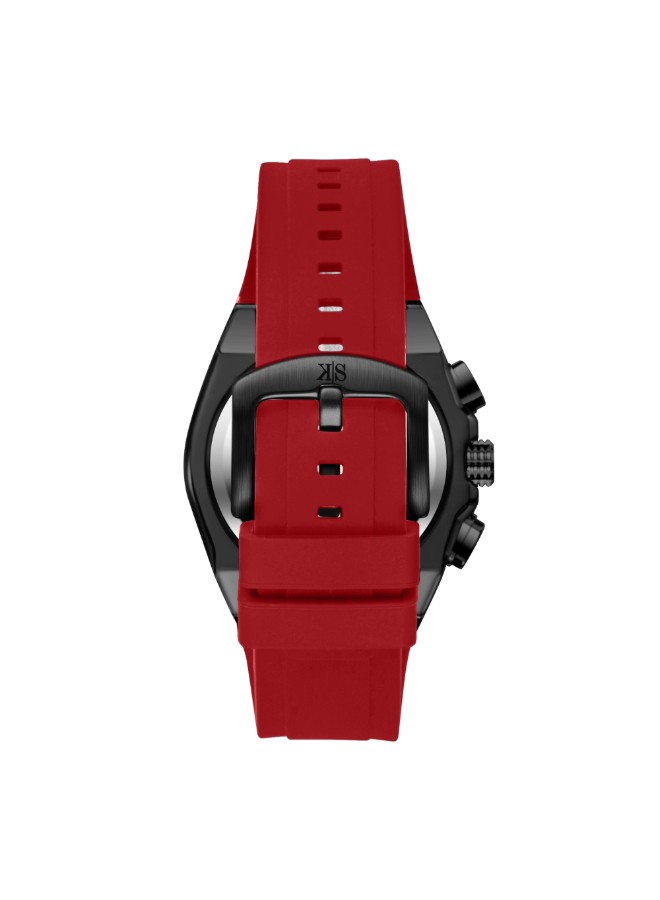 Kenneth Scott Men’s Chronograph Watch | Black Dial, Red Band, 43mm, 30 m (3 ATM)