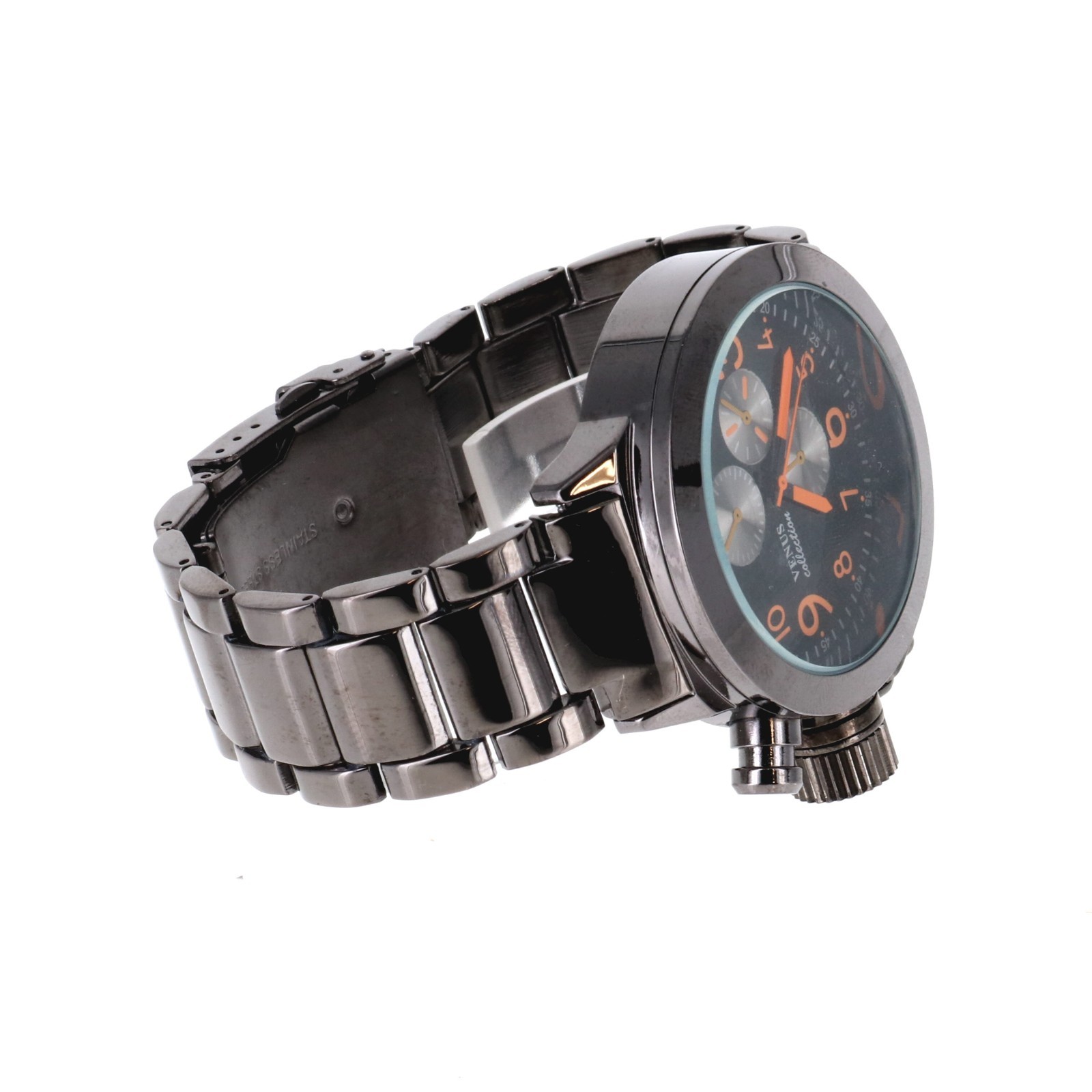 Venus collection Men’s Oversize Watch & Crown Black Finish Metal Band 46mm