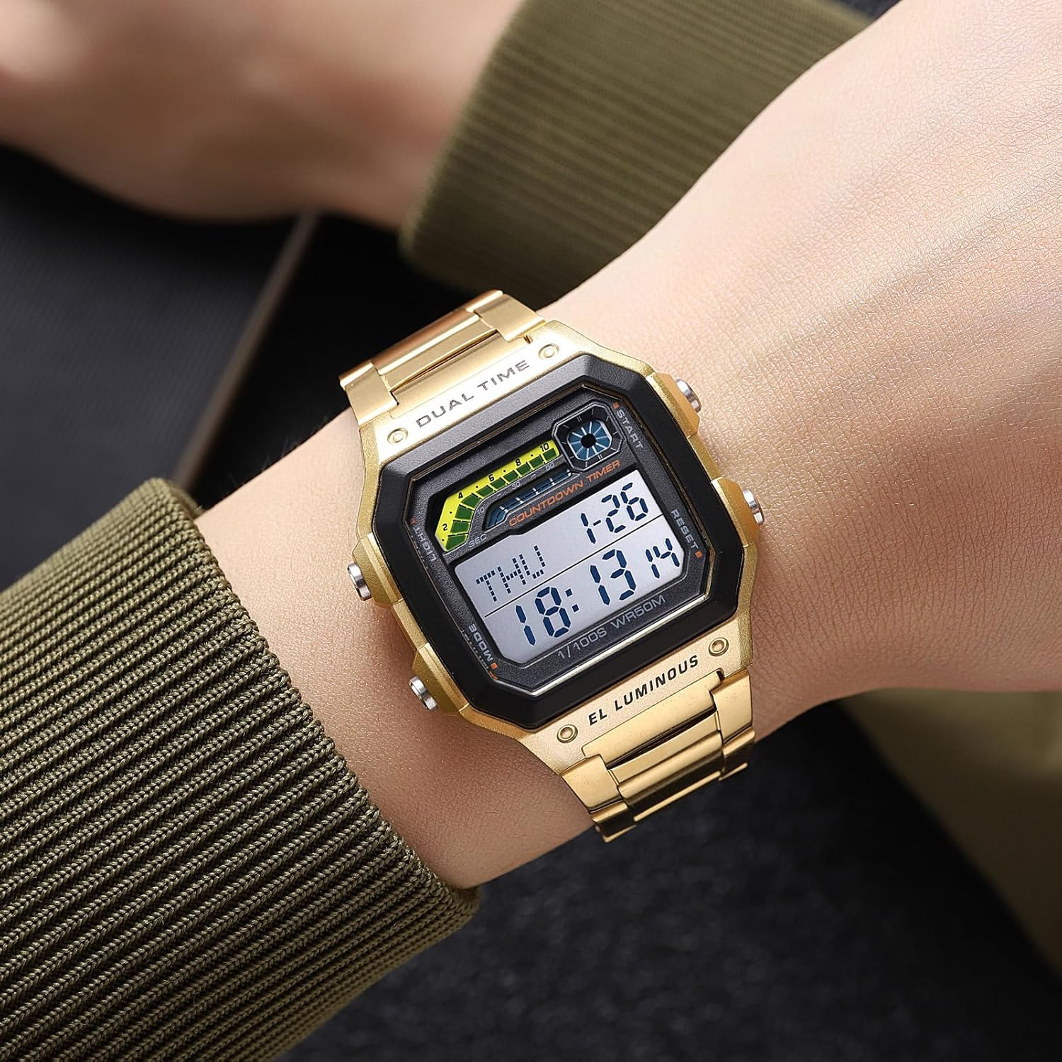 Men’S Digital Multi-Function Watches Dual Time Alarm Stopwatch Countdown Backlig