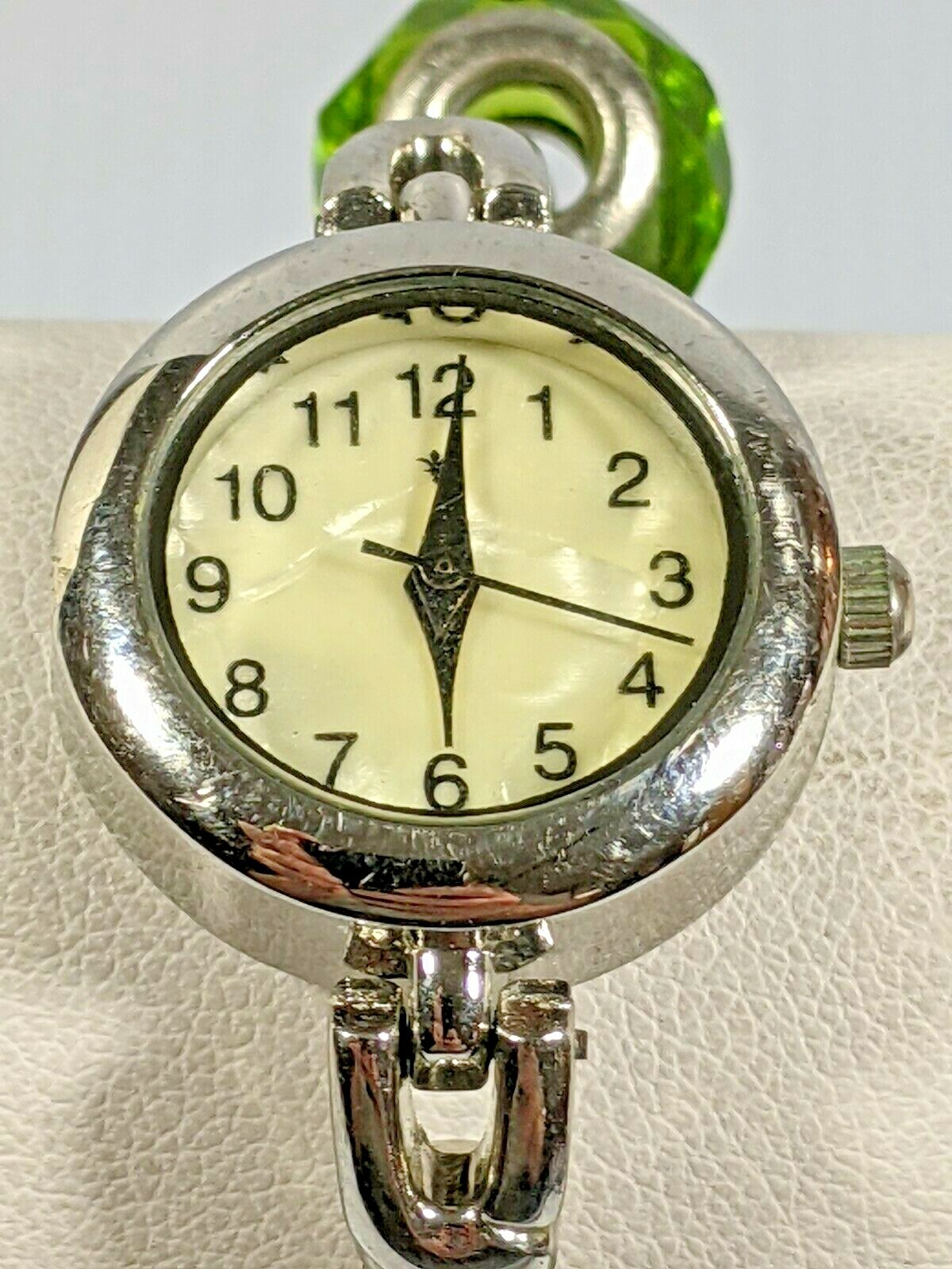 Silver Tone Green Red Blue Silver Crystal Bead Bracelet Watch 8 Inch