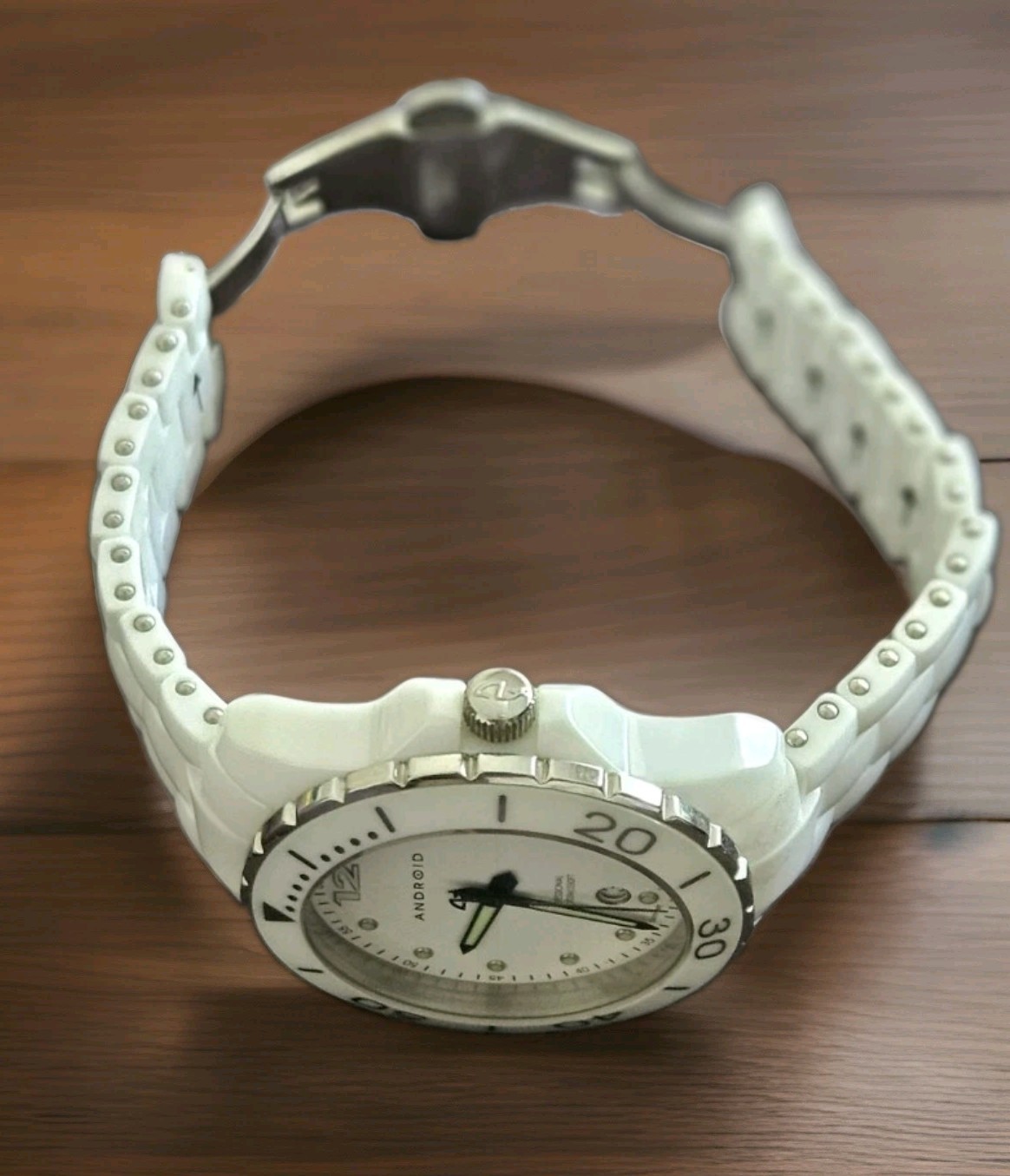Android White Ceramic Wristwatch Extra Links,Deployment Clasp,Sapphire Crystal