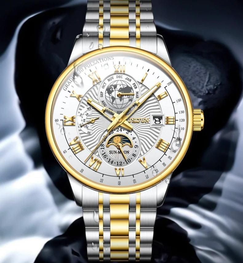 Automatic Mechanical Waterproof Watch Moon Phase Luxury Dial Men’s Men Strap