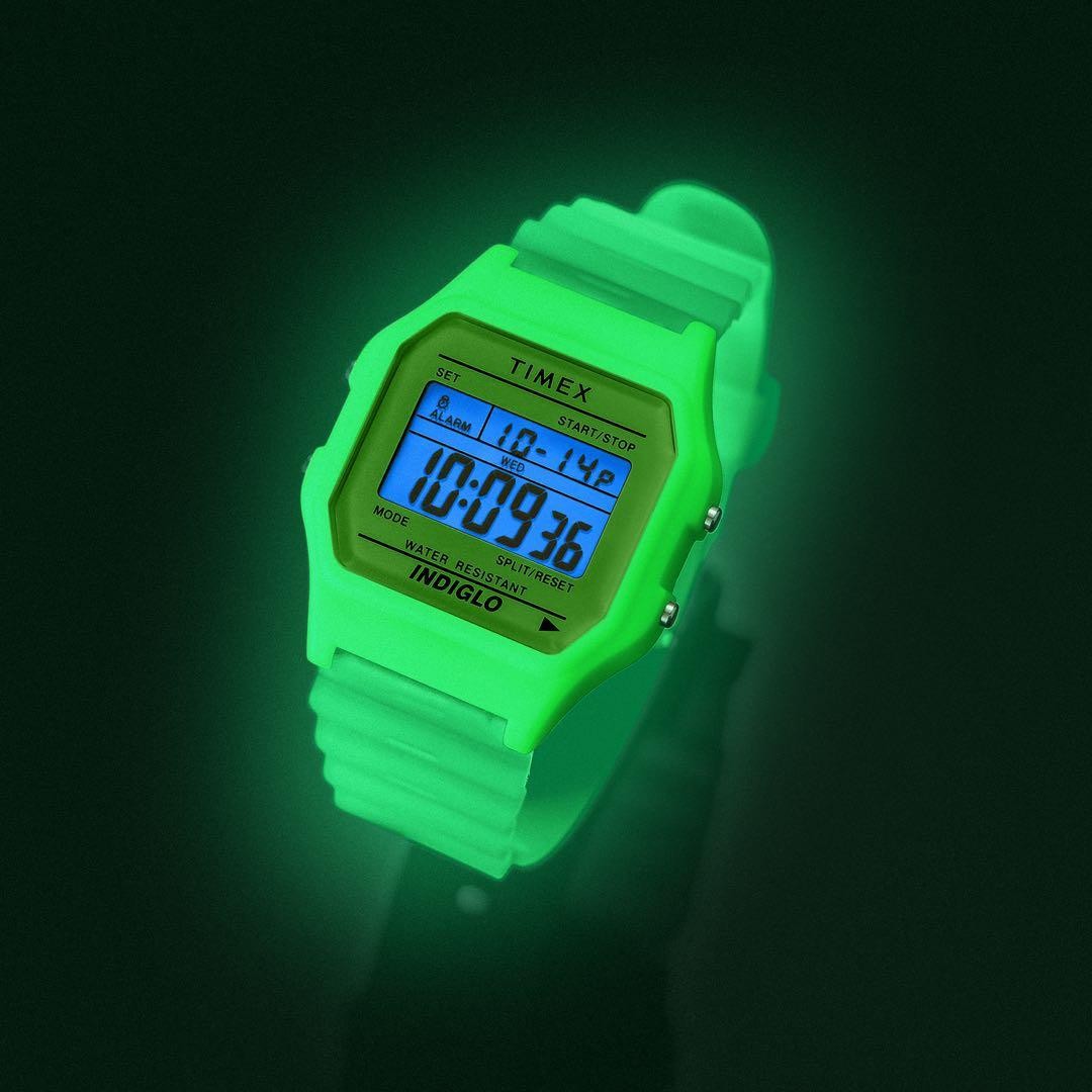 Timex T80 Glow-in-the-Dark Quartz Watch, 34mm Resin Case, Near Mint