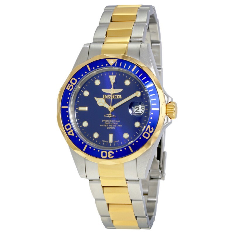 Invicta Unisex Watch Pro Diver Quartz Blue Dial Two Tone Steel Bracelet 8935