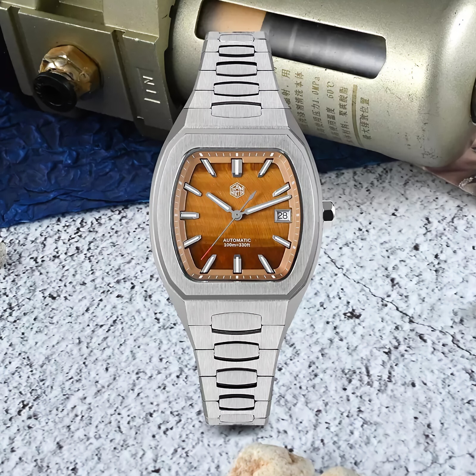 SAN MARTIN SN0145-G Automatic Stainless Steel 39.5mm Barrel Shape Case Men Watch