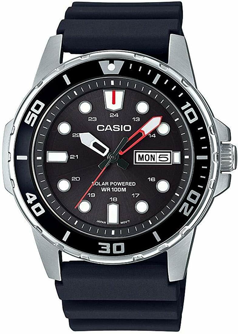 Casio Classic Men’s Solar Day and Date Black Resin Band 46mm Watch MTPS110-1AV