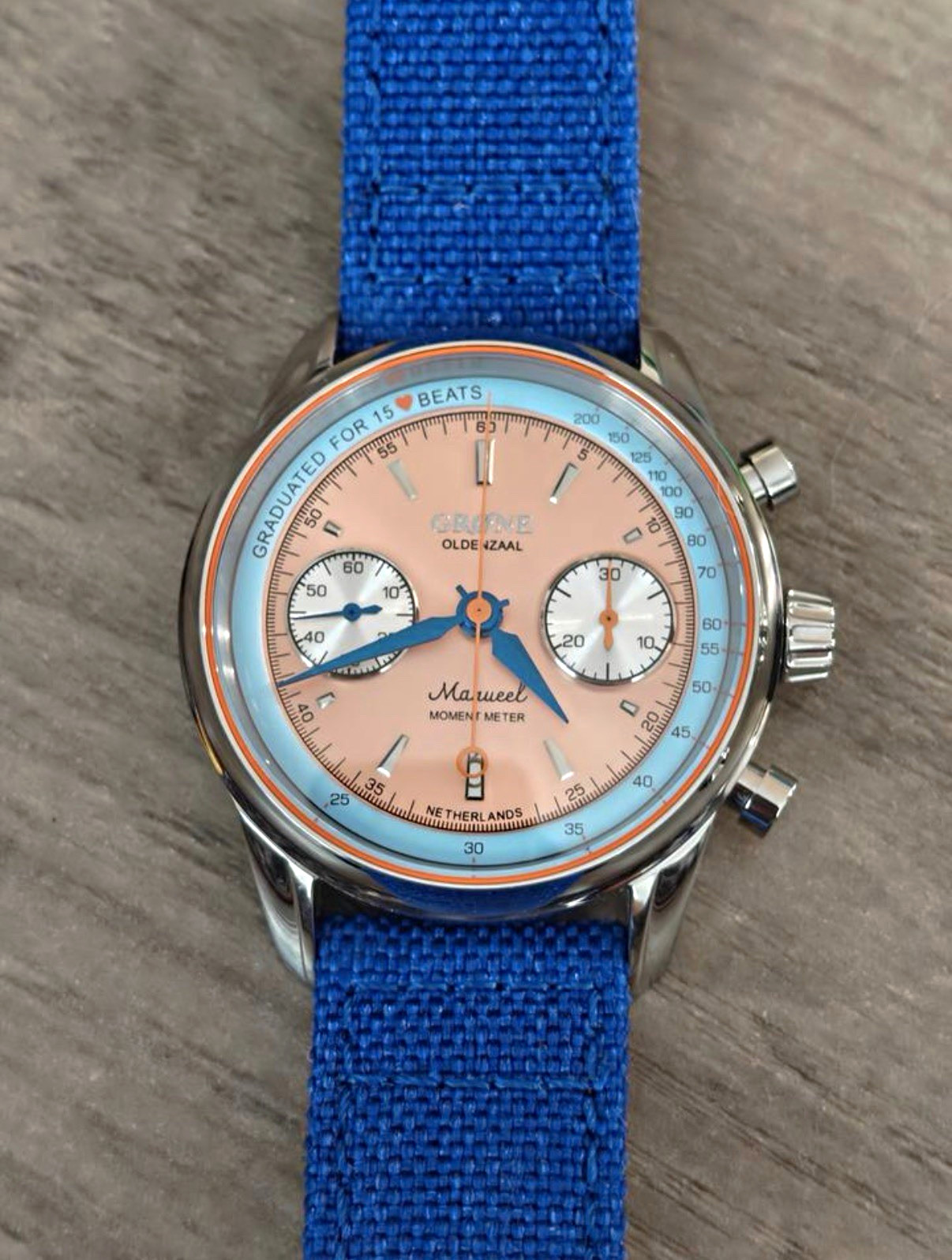 Gröne Oldenzaal Manueel Moment Meter collectable Chronograph Blue Strap full set