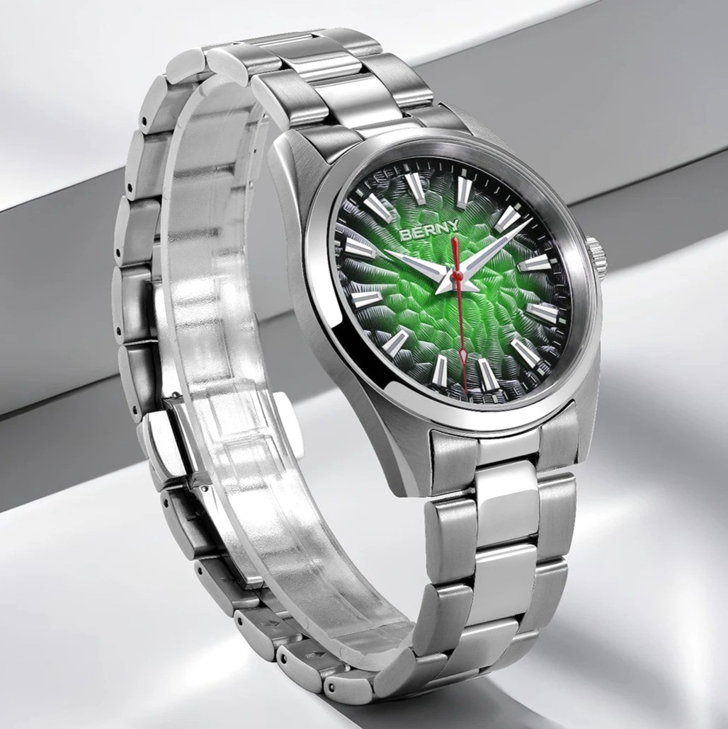 38MM BERNY Quartz Watch Men’s Luxury Sapphire 100M Waterproof Stainless Gift NEW