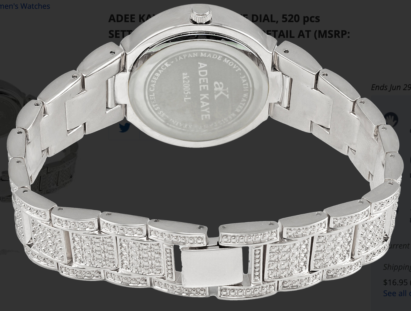 Bedazzled Adee Kaye watch with “520” pcs SETTING STONE 3 HAND DIAL AK2005-L