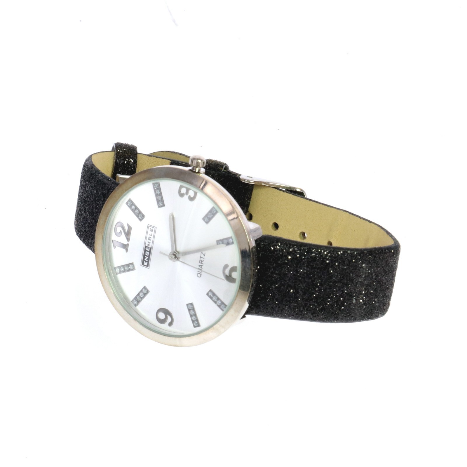 Ensemble Silver Finish Black Glitter Women’s Watch New Battery