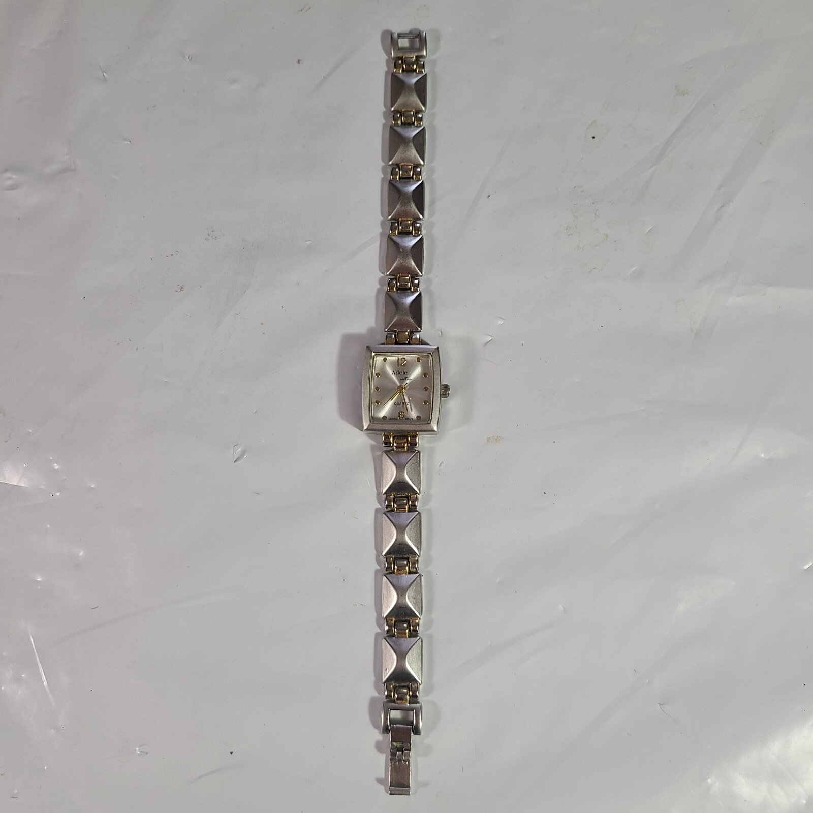 Adele Ultra Quartz Square Watch TESTED & WORKS Japan Movt Fold Over Clasp Band