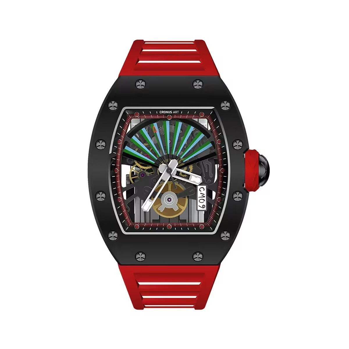 CRONUSART Men Automatic Watch 42MM Tonneau Mechanical Wristwatch Fan Face Dial