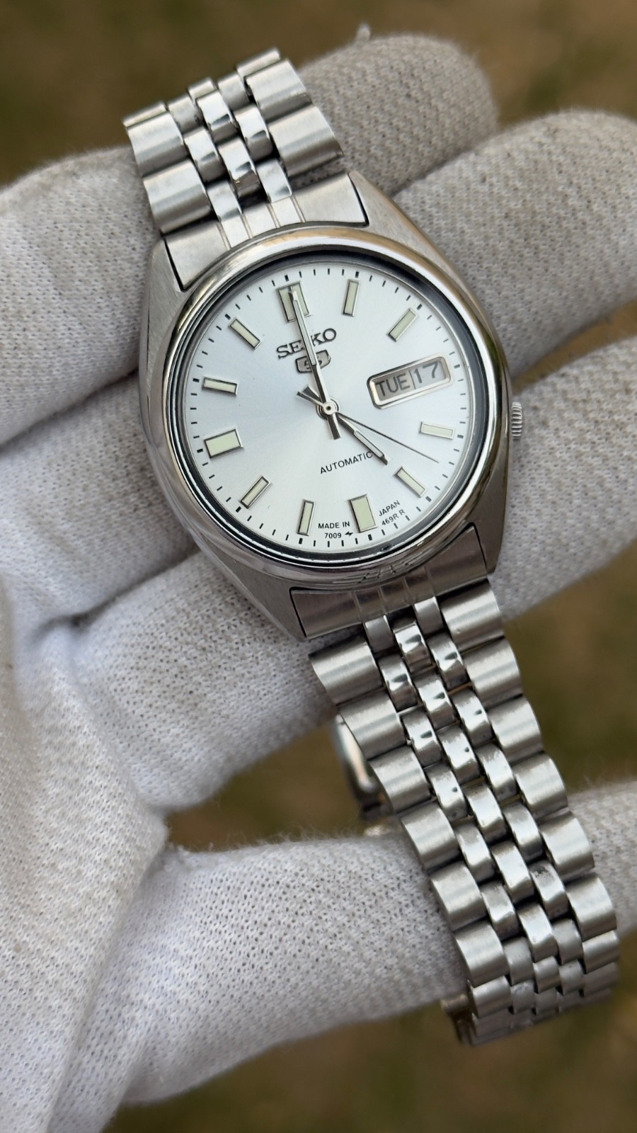 Vintage Seiko 5 Automatic Mens Watch 7009 White Dial 17 Jewels